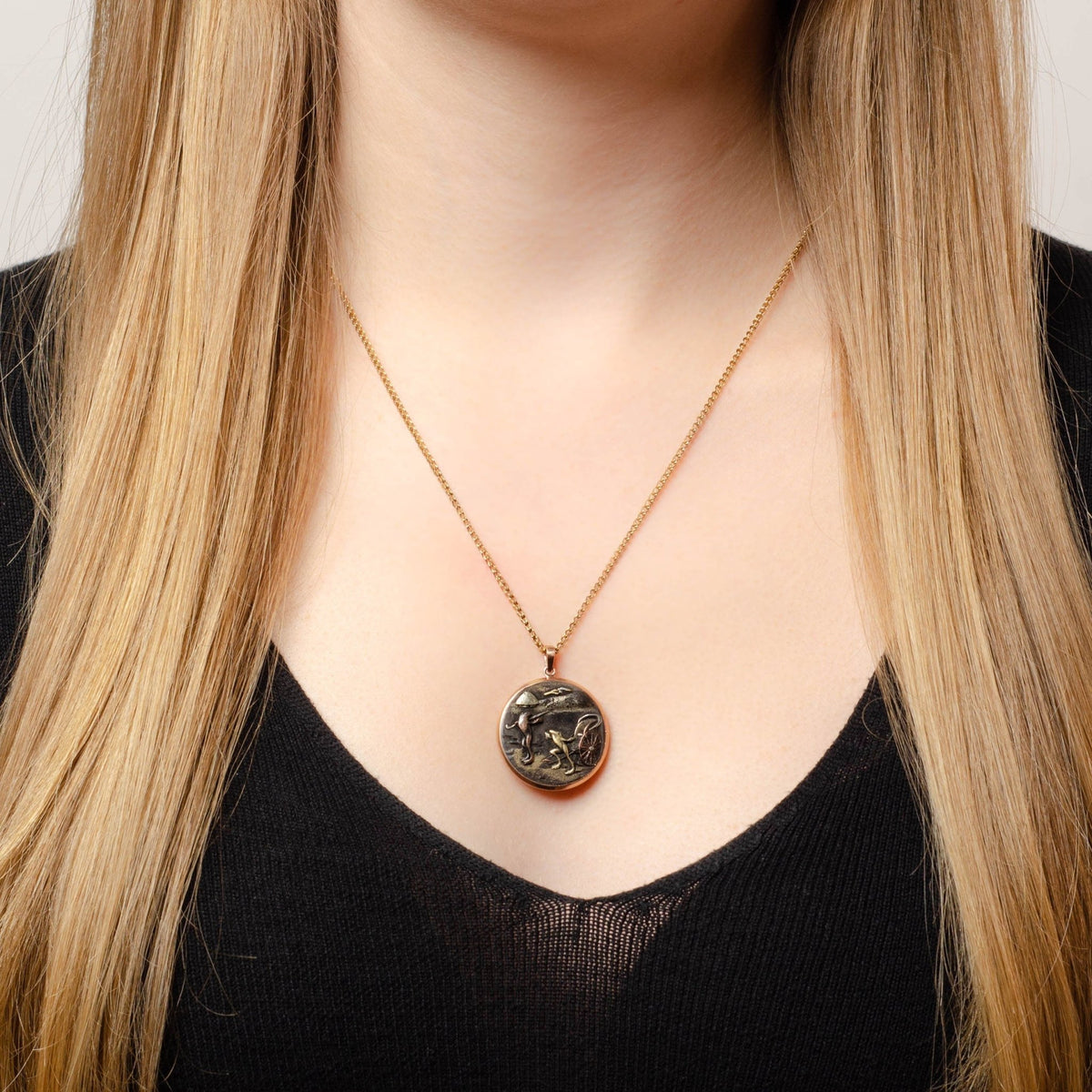 Antique Frog Shakudo Pendant Mounted in 14k Rose Gold - Trademark Antiques