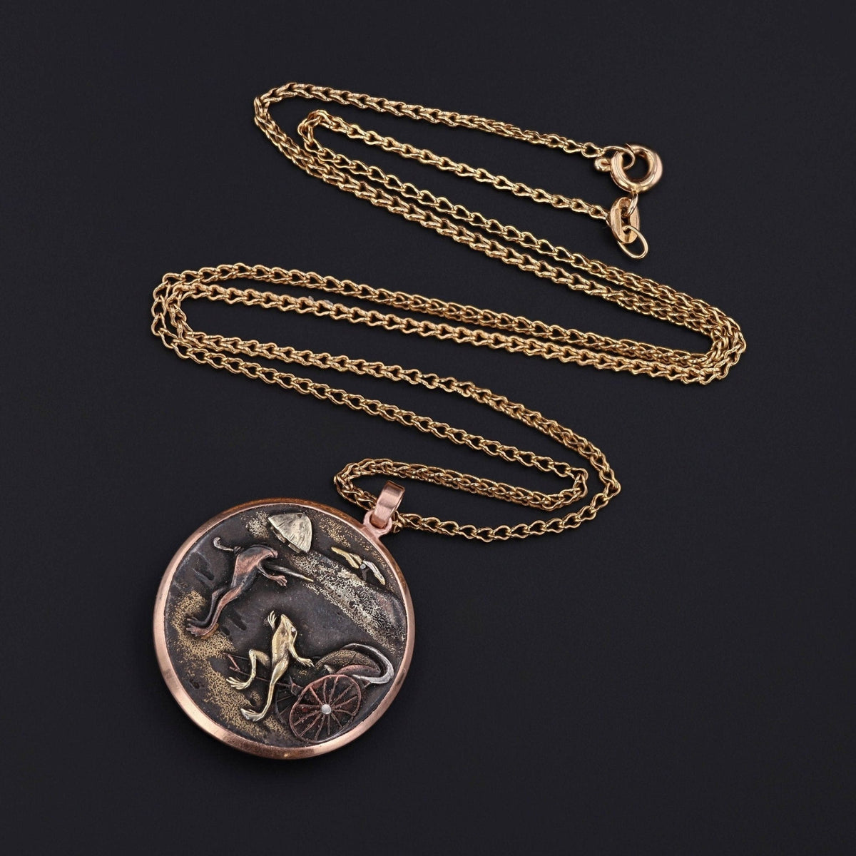 Antique Frog Shakudo Pendant Mounted in 14k Rose Gold - Trademark Antiques