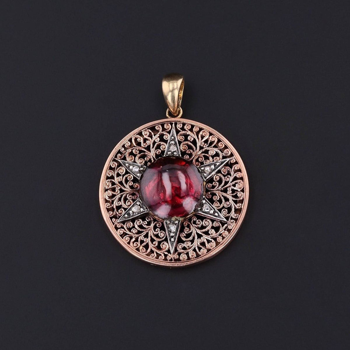 Antique Garnet and Diamond Star Pendant of 14k Rose Gold - Trademark Antiques