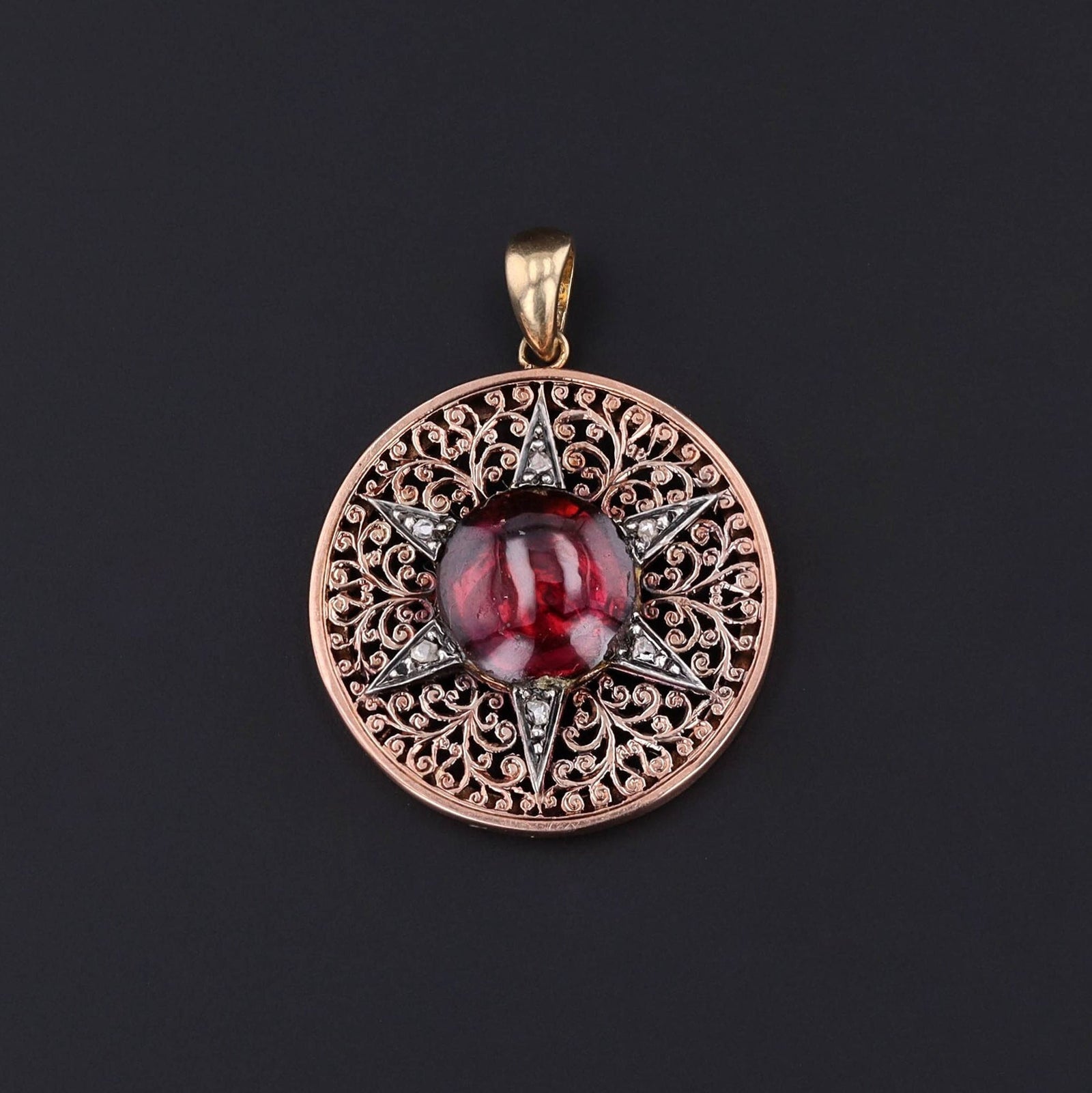 Antique Garnet and Diamond Star Pendant of 14k Rose Gold - Trademark Antiques