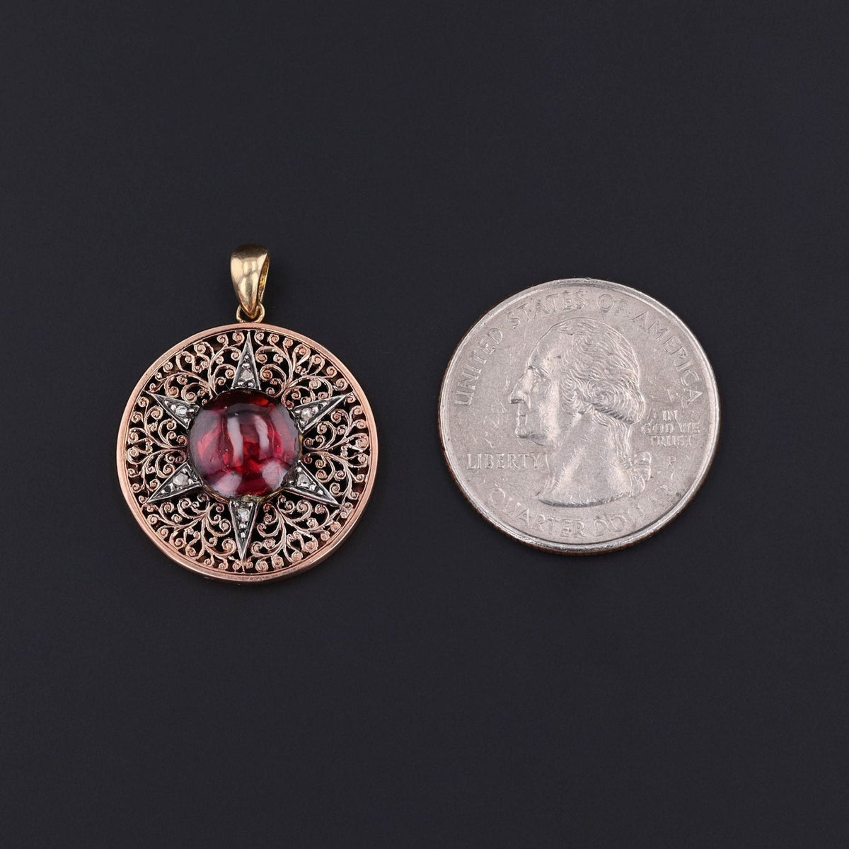 Antique Garnet and Diamond Star Pendant of 14k Rose Gold - Trademark Antiques