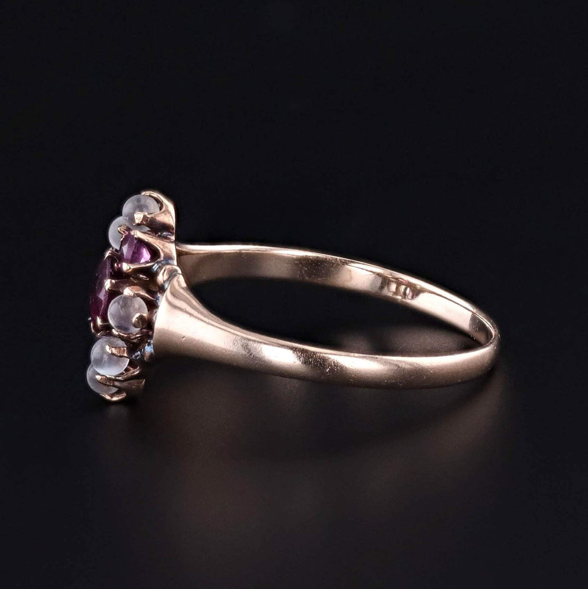 Antique Garnet and Moonstone Ring of 10k Gold - Trademark Antiques