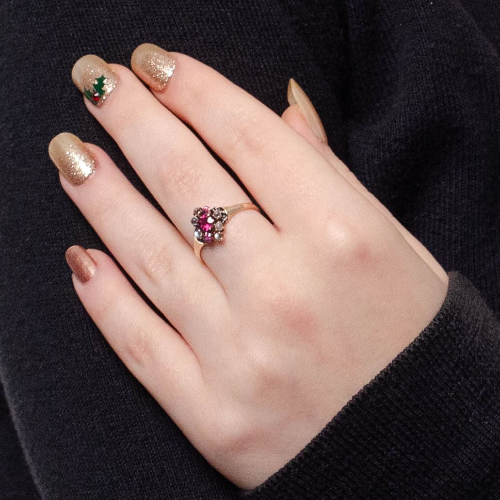 Antique Garnet and Moonstone Ring of 10k Gold - Trademark Antiques