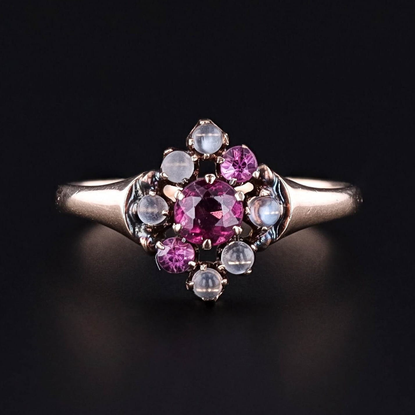 Antique Garnet and Moonstone Ring of 10k Gold - Trademark Antiques