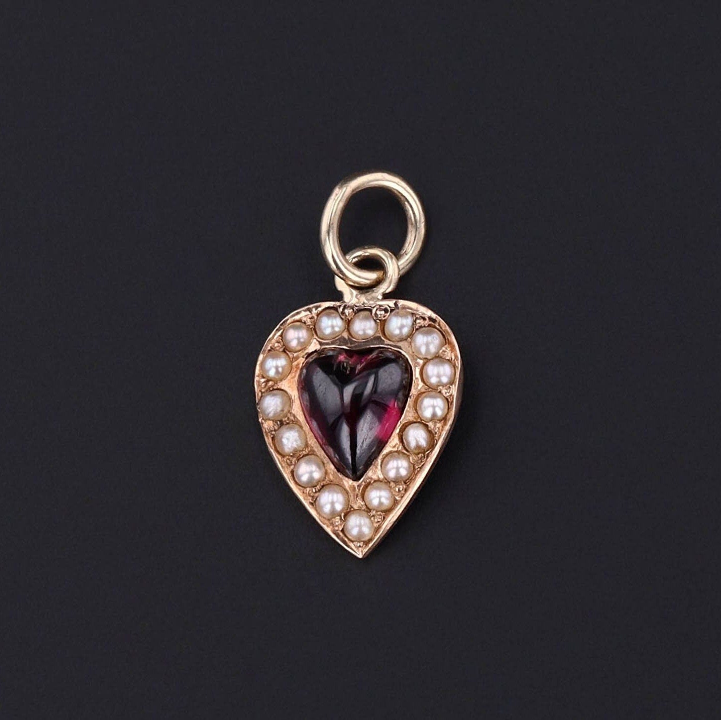 Antique Garnet and Pearl Charm of 14k Gold - Trademark Antiques