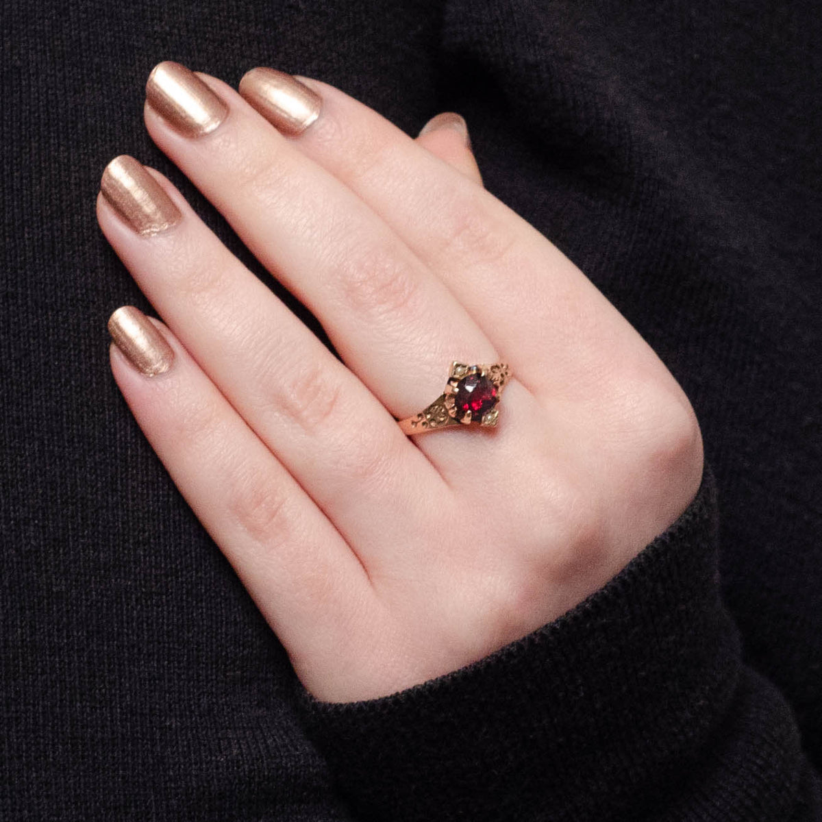 Antique Garnet and Pearl Ring of 10k Gold - Trademark Antiques