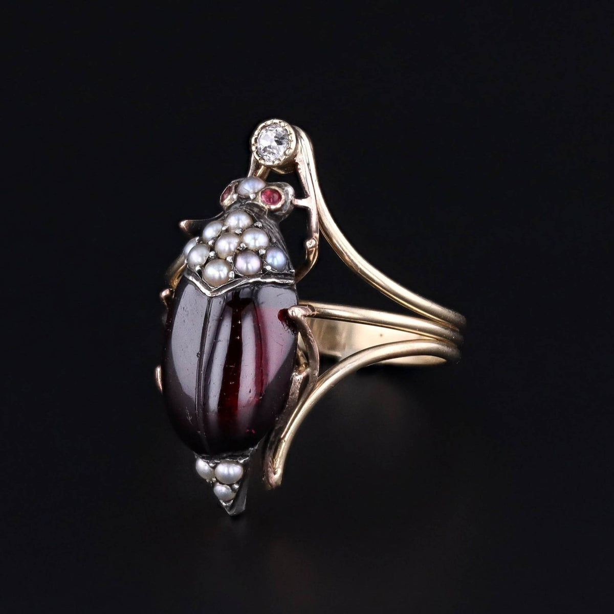 Antique Garnet Beetle Conversion Ring of 14k Gold - Trademark Antiques