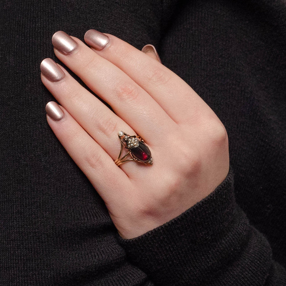 Antique Garnet Beetle Conversion Ring of 14k Gold - Trademark Antiques