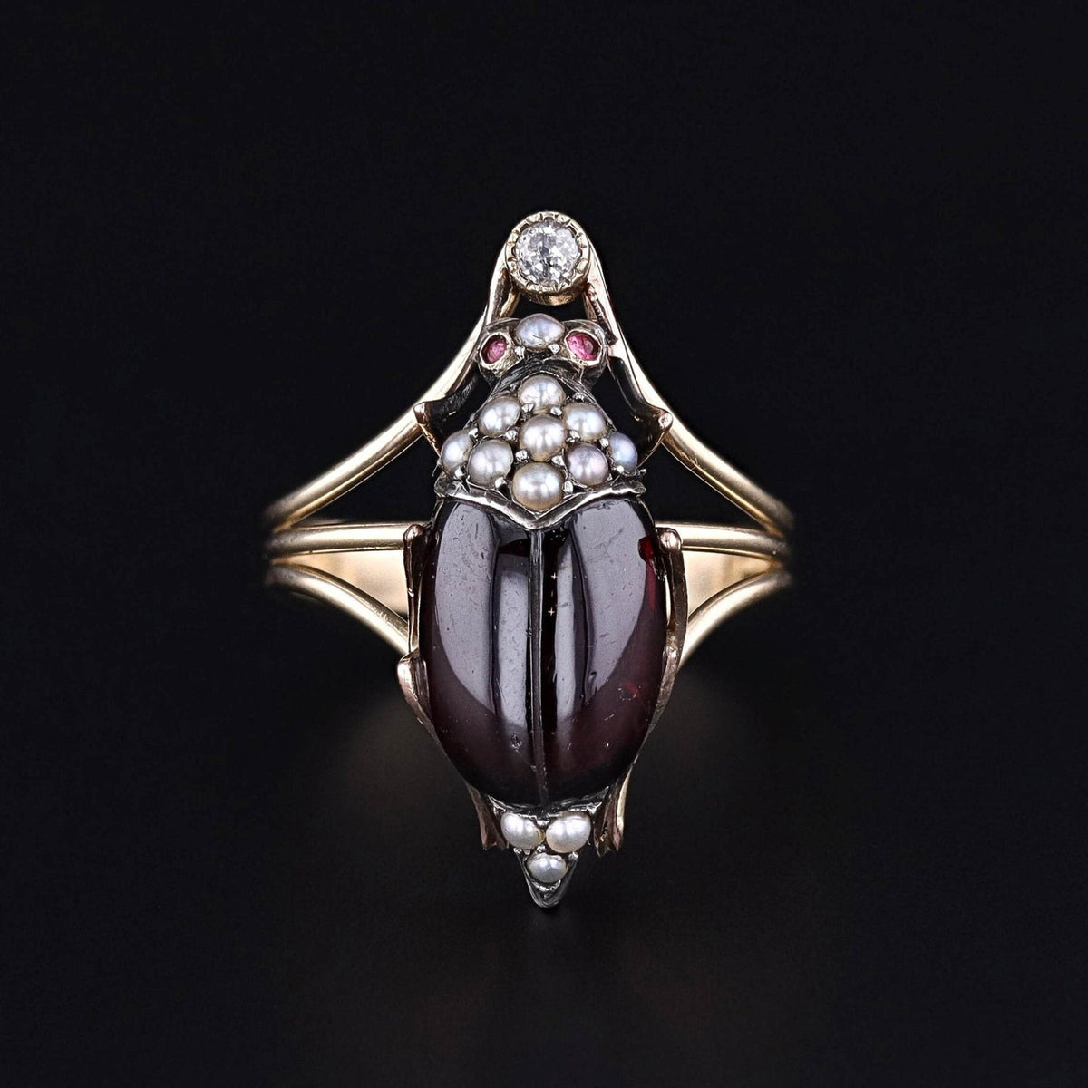 Antique Garnet Beetle Conversion Ring of 14k Gold - Trademark Antiques