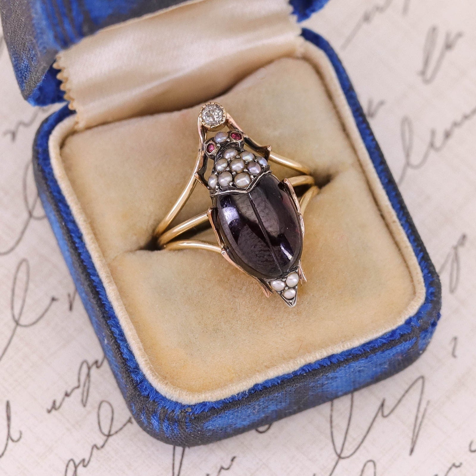 Antique Garnet Beetle Conversion Ring of 14k Gold - Trademark Antiques
