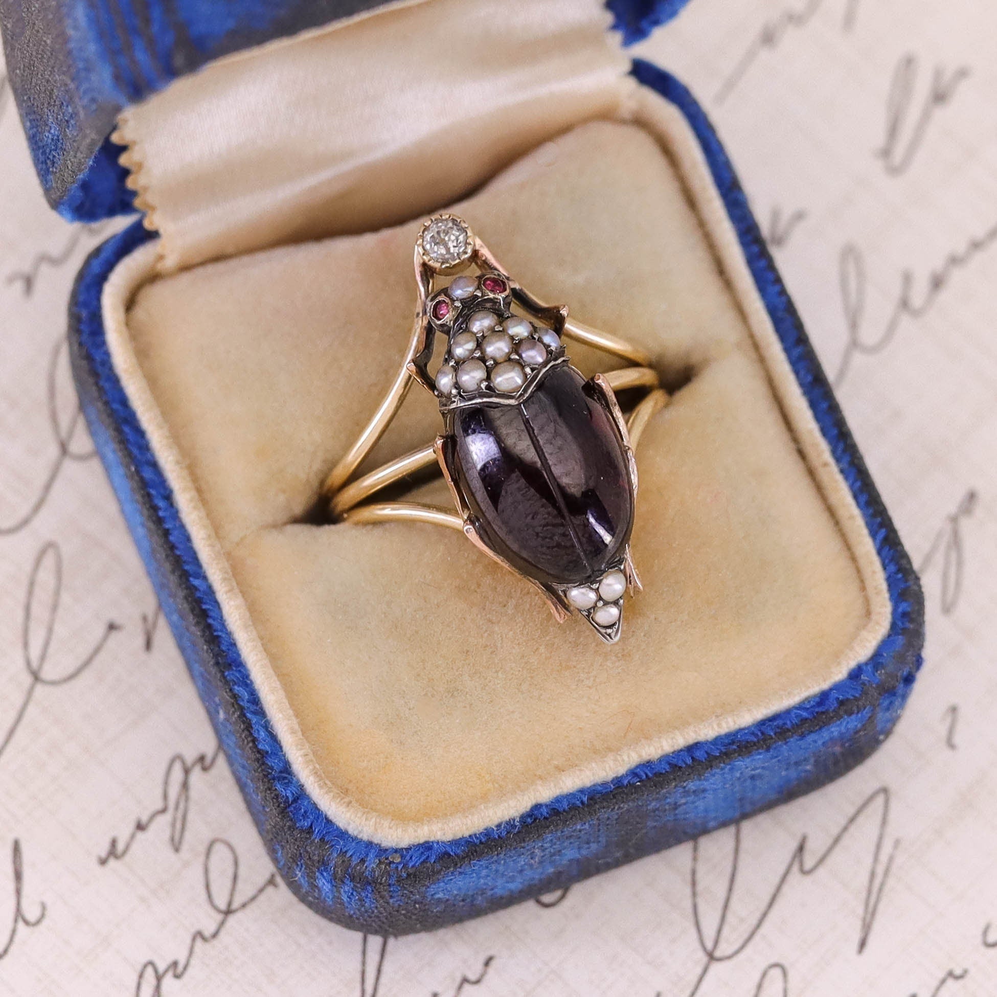 Antique Garnet Beetle Conversion Ring of 14k Gold - Trademark Antiques