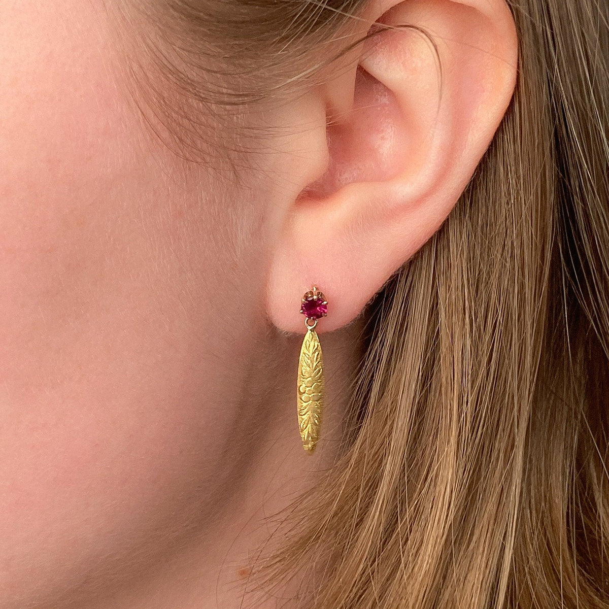 Antique Garnet Conversion Earrings of 10k &amp; 18k Gold - Trademark Antiques