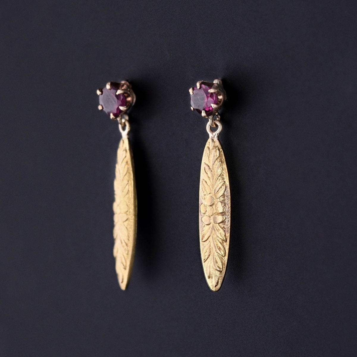 Antique Garnet Conversion Earrings of 10k &amp; 18k Gold - Trademark Antiques