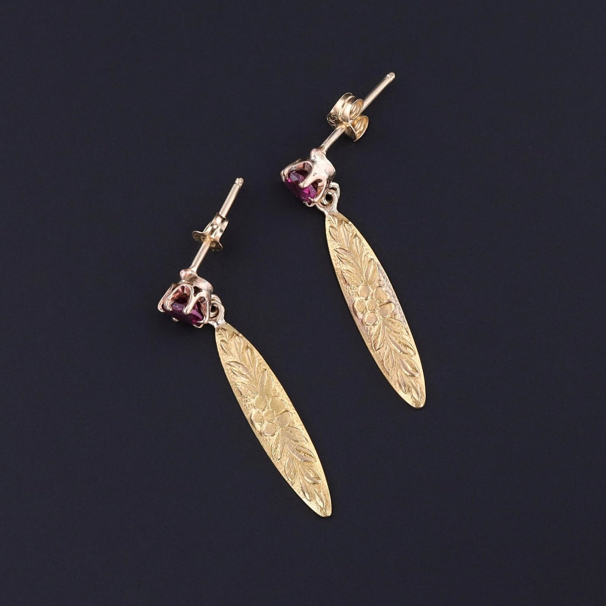 Antique Garnet Conversion Earrings of 10k &amp; 18k Gold - Trademark Antiques