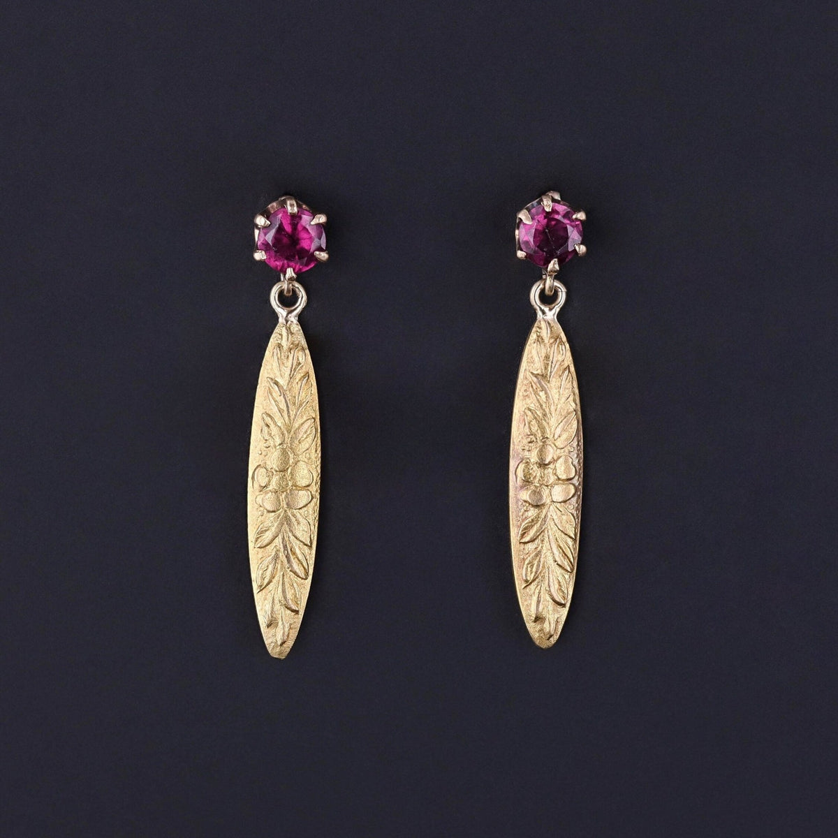 Antique Garnet Conversion Earrings of 10k &amp; 18k Gold - Trademark Antiques