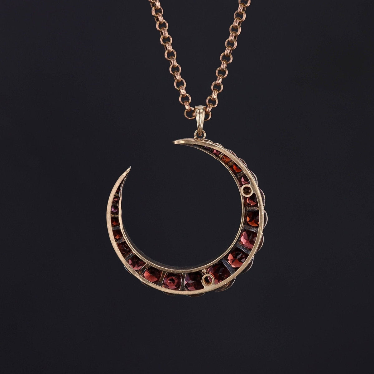 Antique Garnet Crescent Moon | Silver Topped 14k Gold Pendant on Optional 9ct Gold Chain - Trademark Antiques