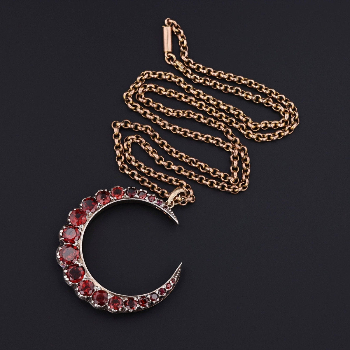Antique Garnet Crescent Moon | Silver Topped 14k Gold Pendant on Optional 9ct Gold Chain - Trademark Antiques