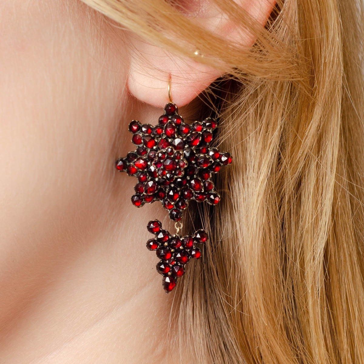 Antique Garnet Earrings | Garnet Pin Conversion Earrings - Trademark Antiques