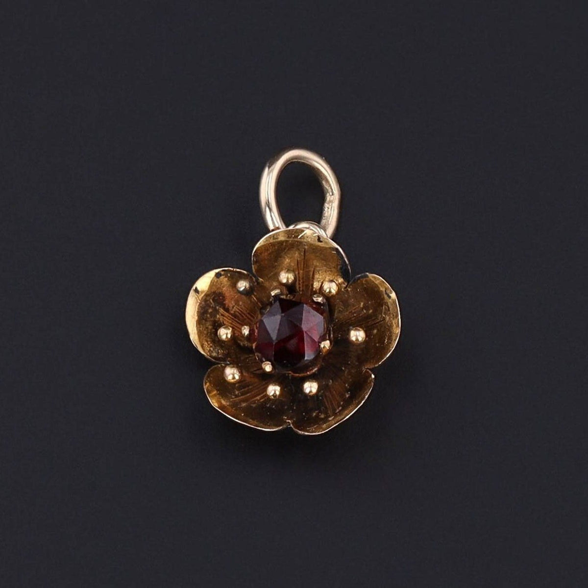 Antique Garnet Flower Conversion Charm of 14k Gold - Trademark Antiques