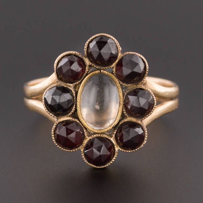 Antique Garnet Locket Ring of 14k Gold - Trademark Antiques