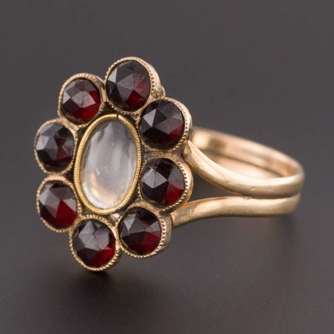 Antique Garnet Locket Ring of 14k Gold - Trademark Antiques