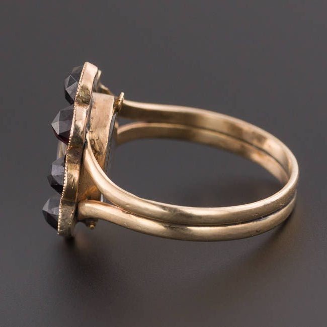 Antique Garnet Locket Ring of 14k Gold - Trademark Antiques