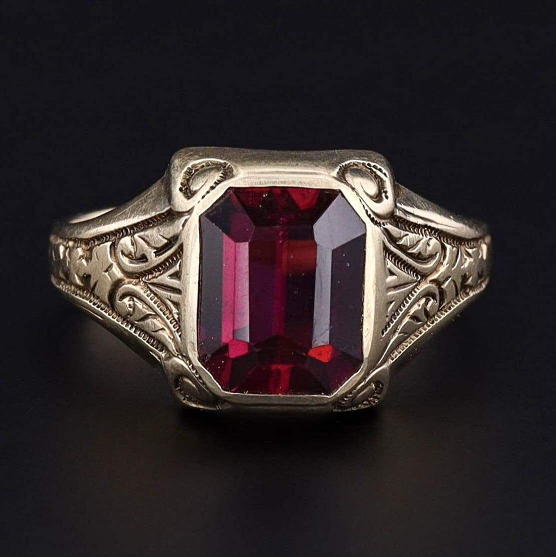Antique Garnet Ring | 10k Gold and Garnet Ring by Ostby & Barton - Trademark Antiques