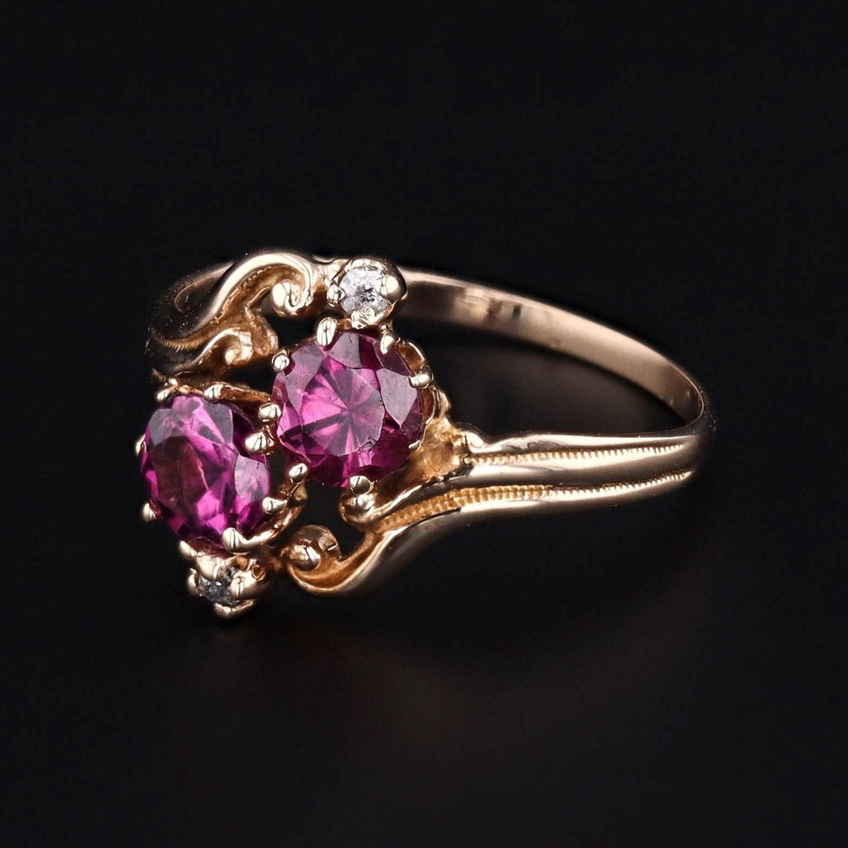 Antique Garnet Ring | 14k Gold Almandine Garnet &amp; Diamond Ring - Trademark Antiques