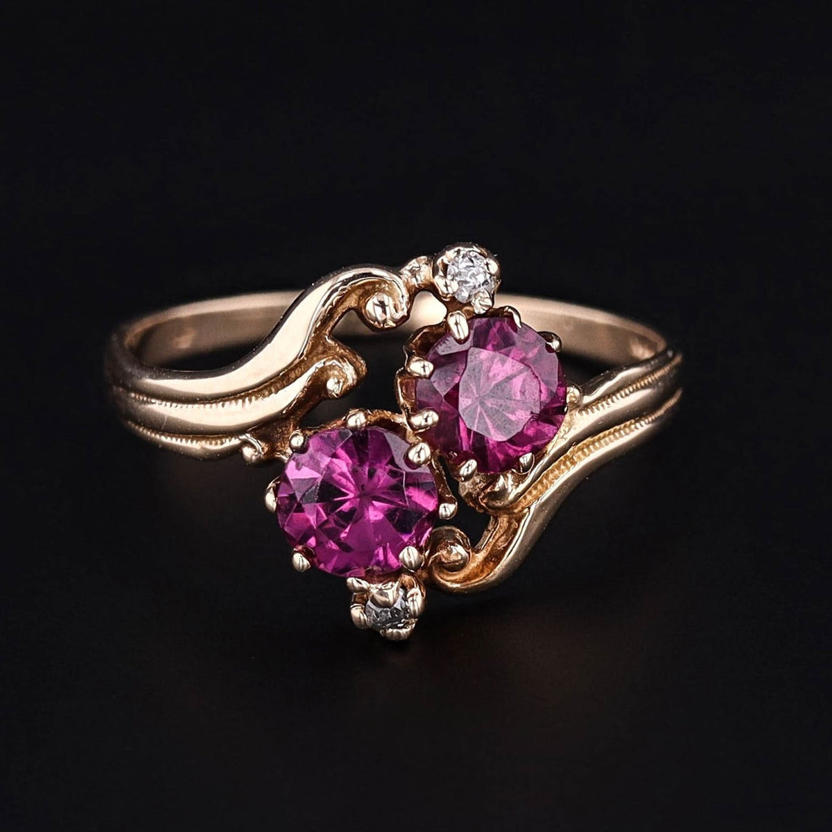Antique Garnet Ring | 14k Gold Almandine Garnet &amp; Diamond Ring - Trademark Antiques