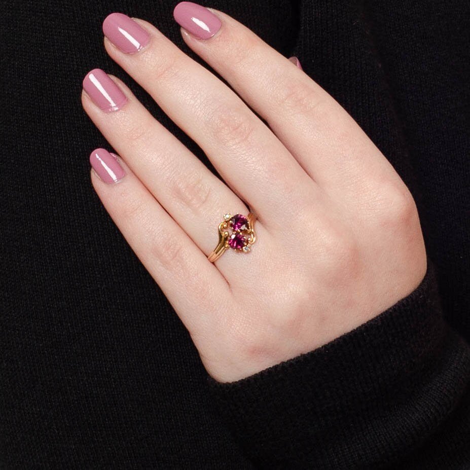Antique Garnet Ring | 14k Gold Almandine Garnet &amp; Diamond Ring - Trademark Antiques
