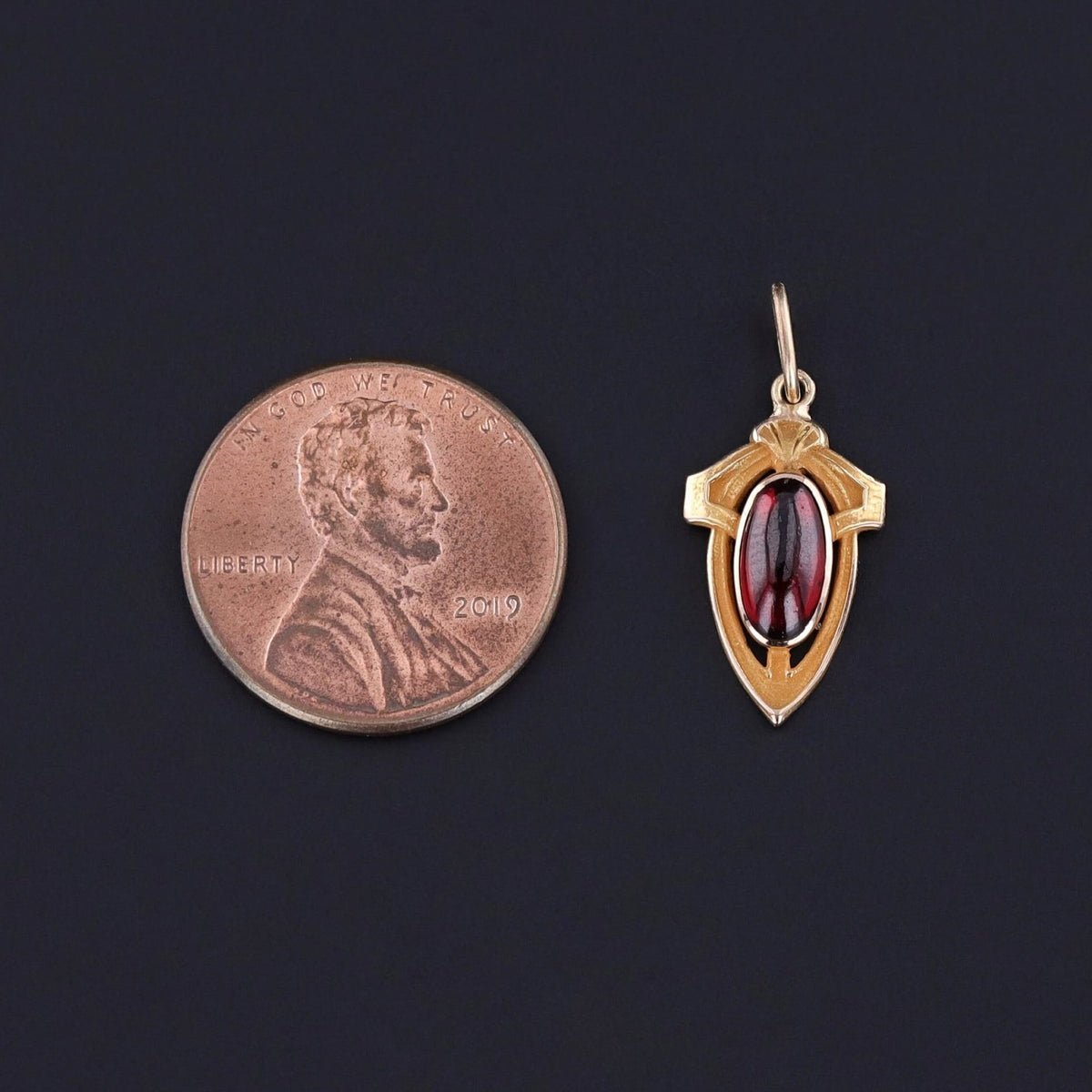 Antique Garnet Shield Charm of 14k Gold - Trademark Antiques