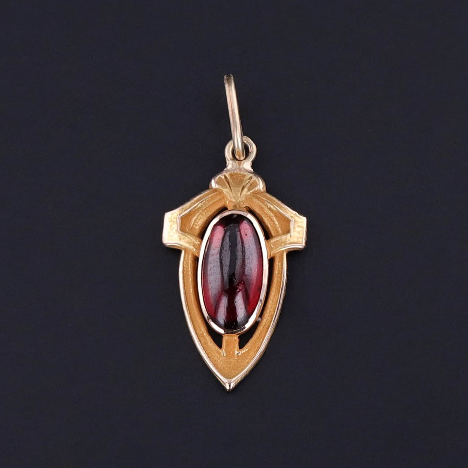 Antique Garnet Shield Charm of 14k Gold - Trademark Antiques