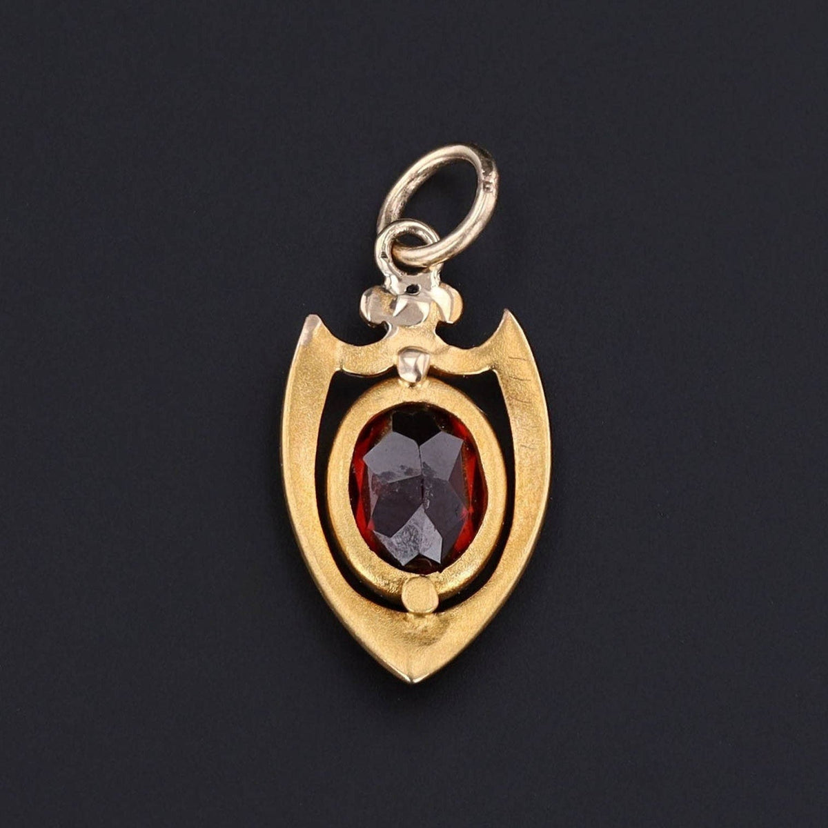 Antique Garnet Shield Conversion Charm of 14k Gold - Trademark Antiques