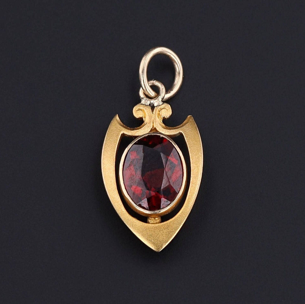 Antique Garnet Shield Conversion Charm of 14k Gold - Trademark Antiques