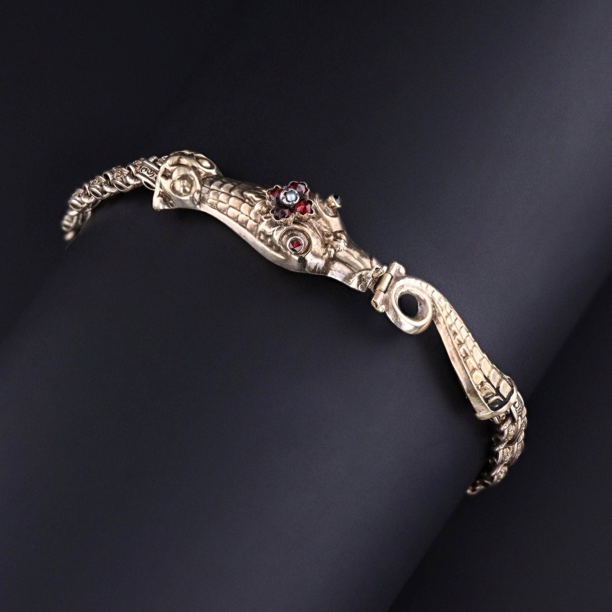 Antique Garnet Snake Bracelet of 14k & 10k Gold - Trademark Antiques