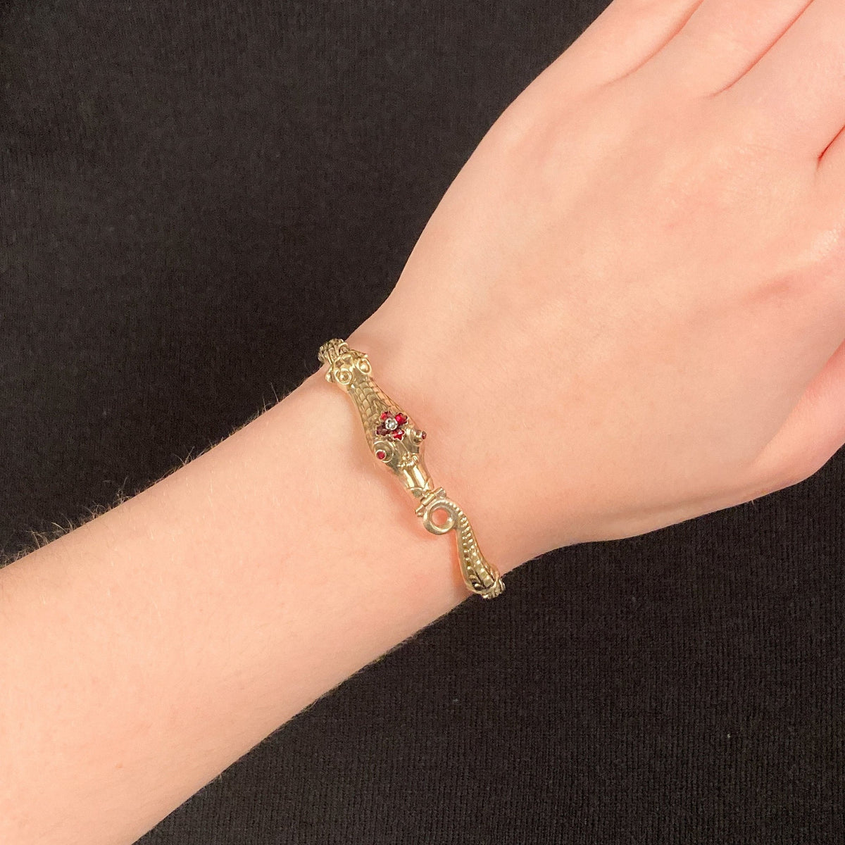 Antique Garnet Snake Bracelet of 14k &amp; 10k Gold - Trademark Antiques
