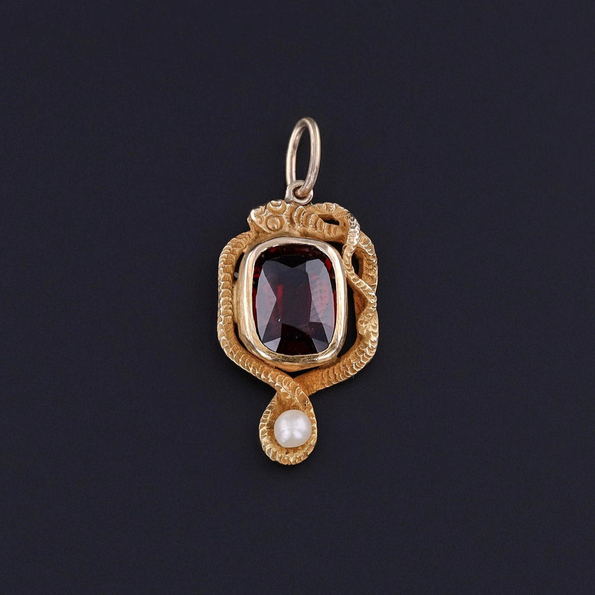 Antique Garnet Snake Conversion Charm of 14k Gold - Trademark Antiques