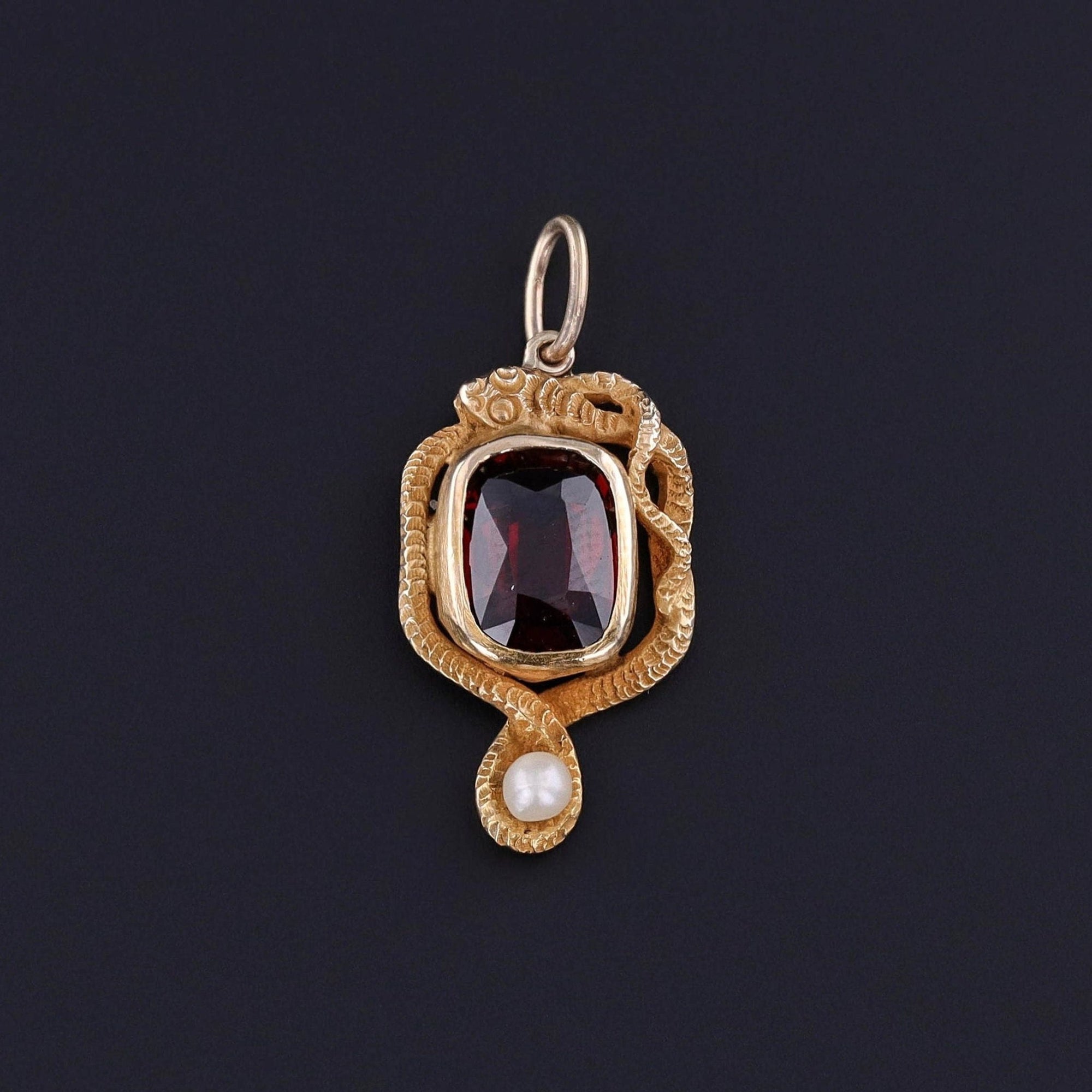 Antique Garnet Snake Conversion Charm of 14k Gold - Trademark Antiques