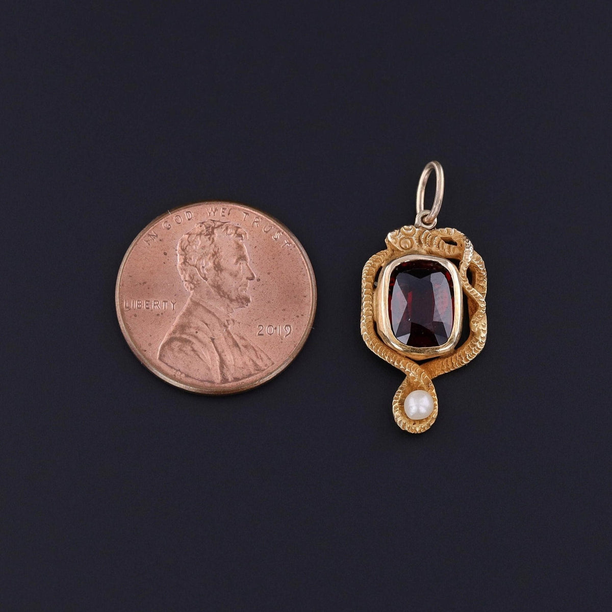 Antique Garnet Snake Conversion Charm of 14k Gold - Trademark Antiques