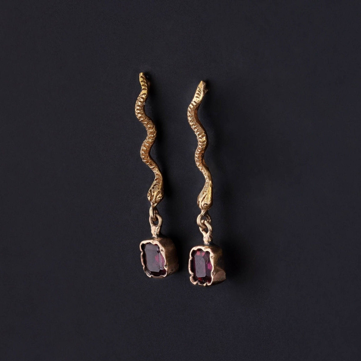 Antique Garnet Snake Conversion Earrings of 14k Gold - Trademark Antiques