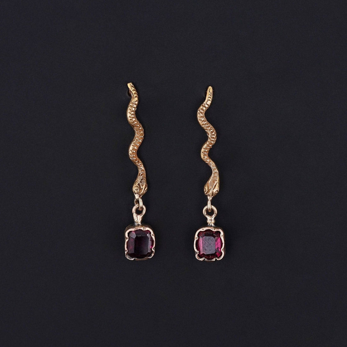 Antique Garnet Snake Conversion Earrings of 14k Gold - Trademark Antiques