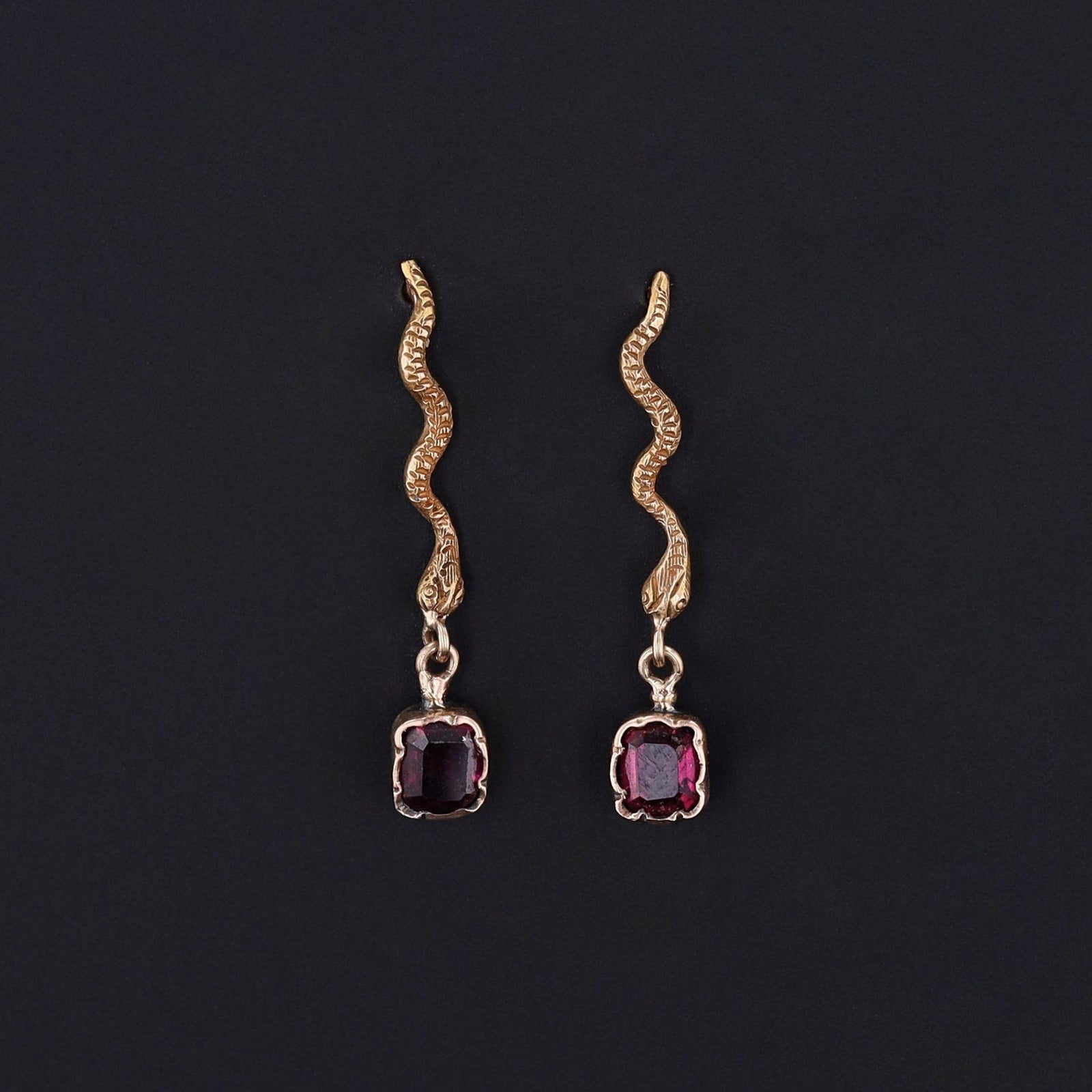 Antique Garnet Snake Conversion Earrings of 14k Gold - Trademark Antiques