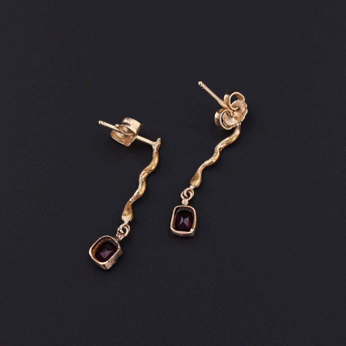 Antique Garnet Snake Conversion Earrings of 14k Gold - Trademark Antiques