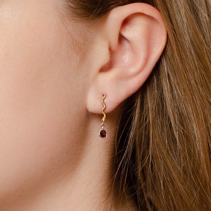 Antique Garnet Snake Conversion Earrings of 14k Gold - Trademark Antiques