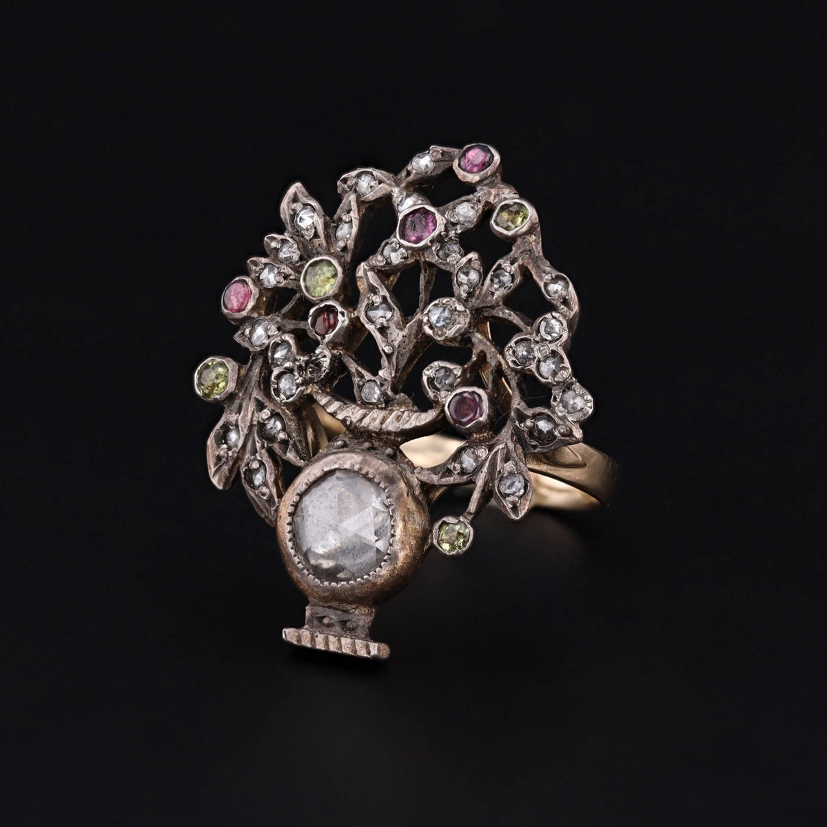Antique Gemstone and Diamond Giardinetti Conversion Ring - Trademark Antiques