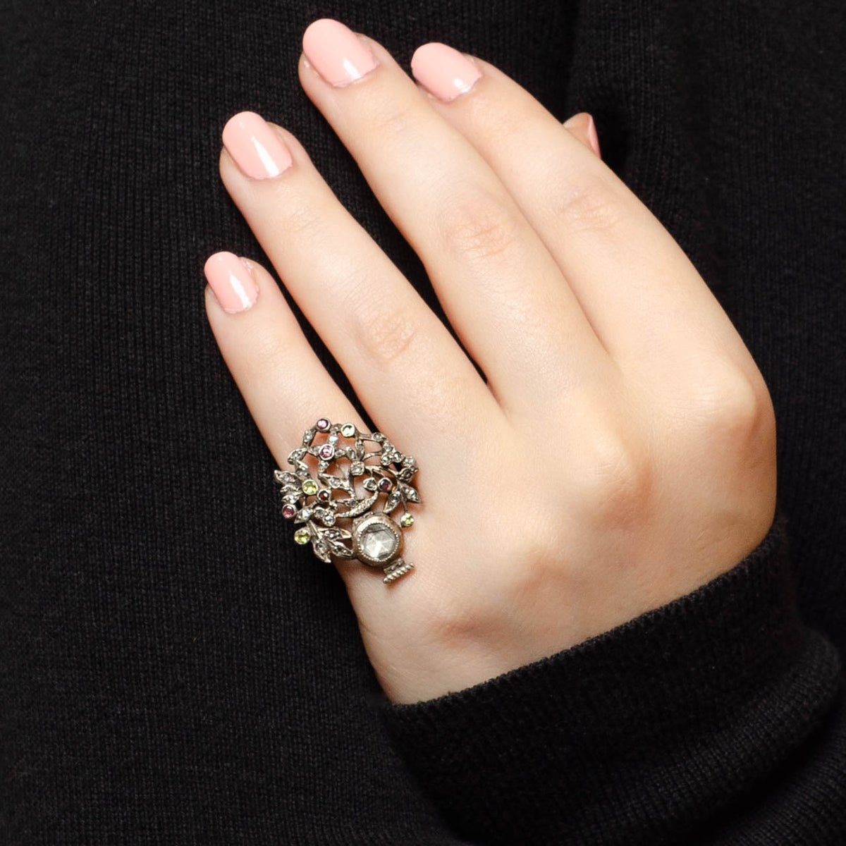 Antique Gemstone and Diamond Giardinetti Conversion Ring - Trademark Antiques