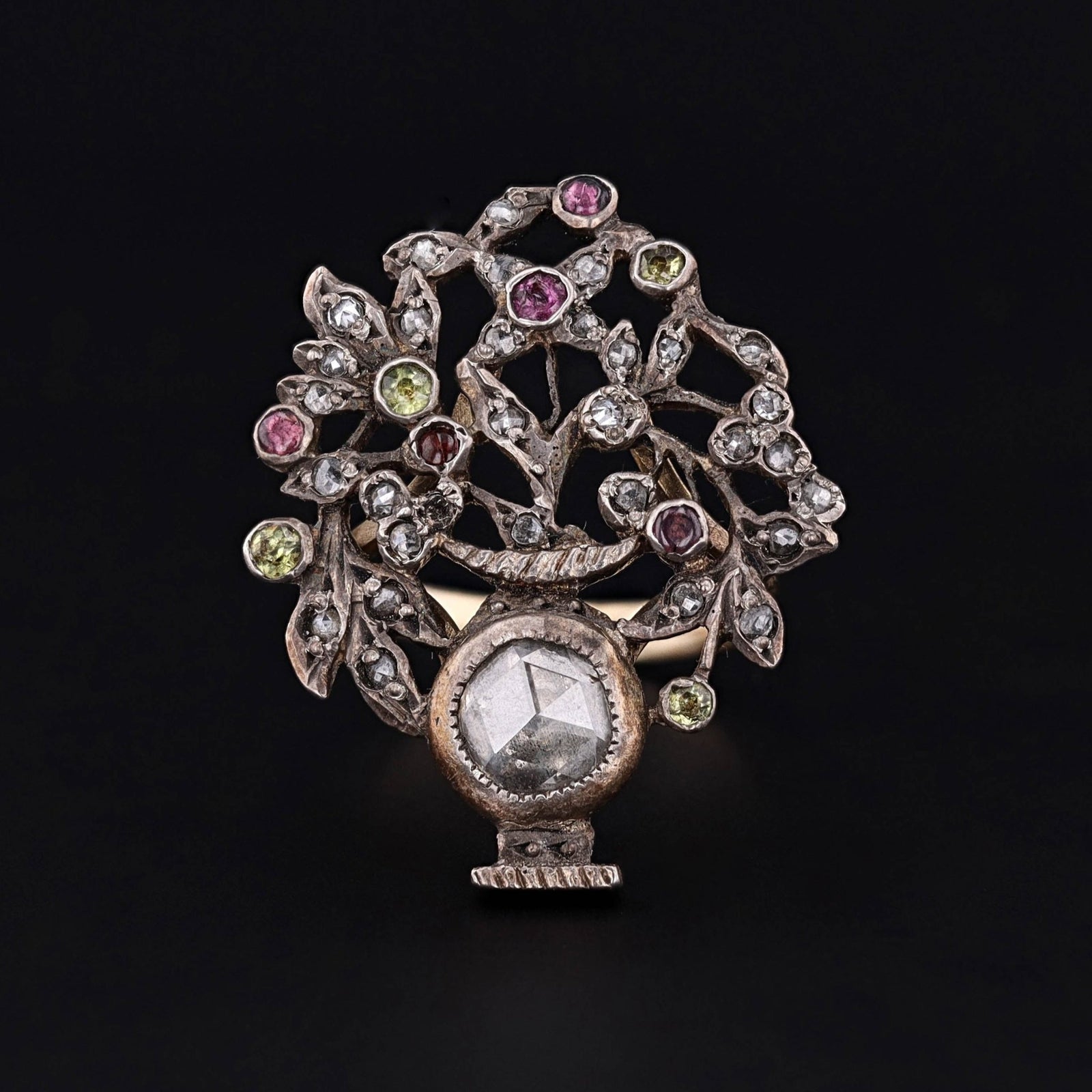 Antique Gemstone and Diamond Giardinetti Conversion Ring - Trademark Antiques