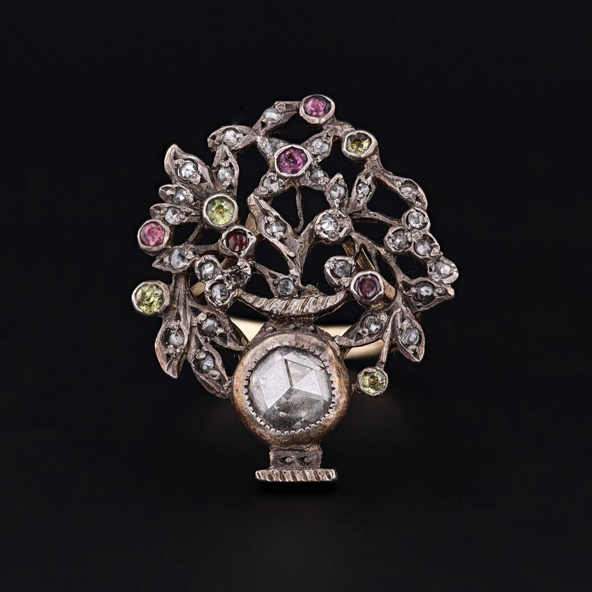 Antique Gemstone and Diamond Giardinetti Conversion Ring - Trademark Antiques