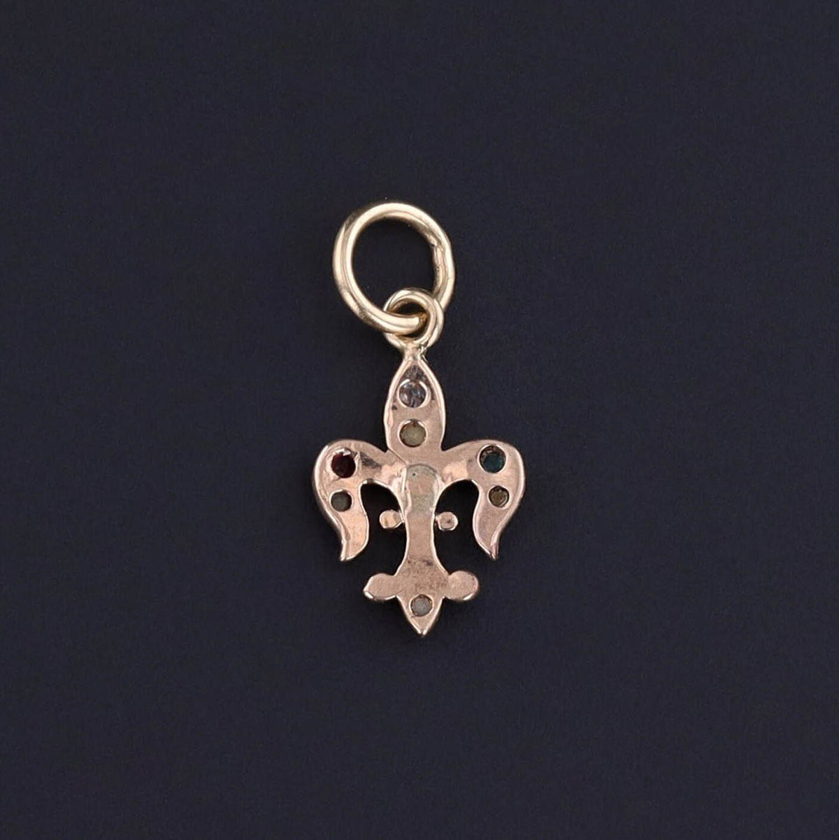 Antique Gemstone Fleur - de - lis Charm of 10k Gold - Trademark Antiques