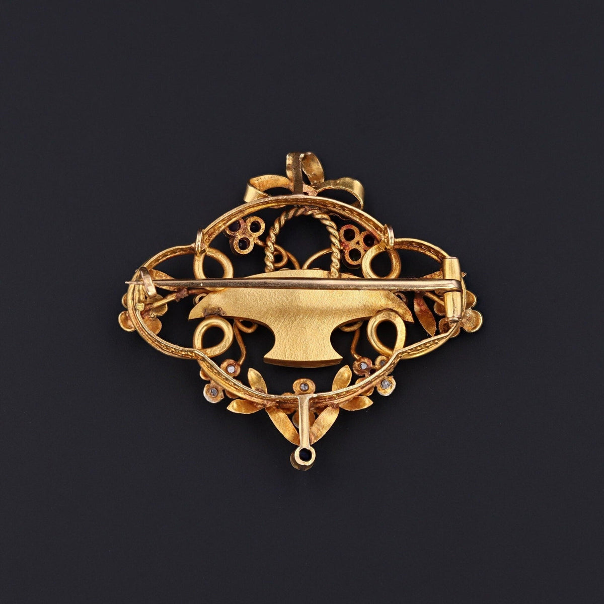 Antique Gemstone Flower Basket Pin | Antique Brooch or Pendant - Trademark Antiques